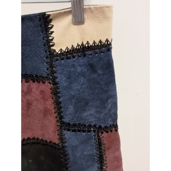 Zara Mini Skirt Size Small Multi Patchwork Suede Leather BOHO Retro Clubwear - Picture 2 of 8